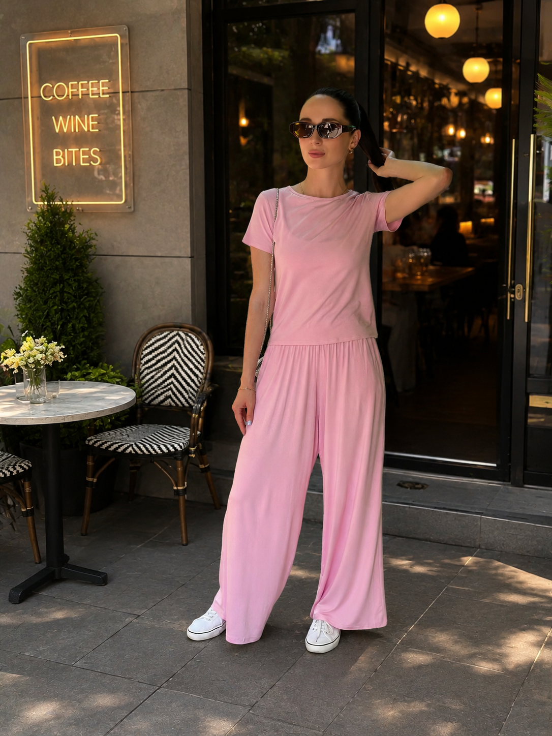 Damen-Baumwollpyjama-Set, Langarm- und Hosenpyjama aus Baumwolle, weiches Homewear-Schlafanzug-Set, rosa Pyjama mit Herzchenmuster, kuschelige Nachtwäsche für Damen