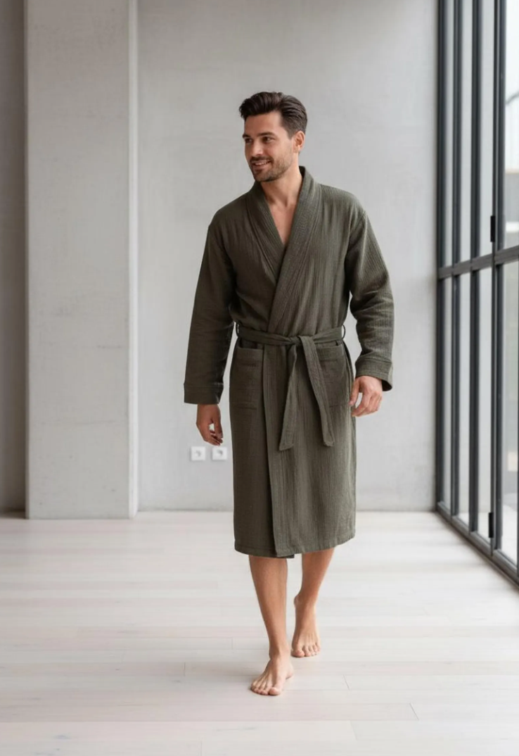 Muslin Bathrobe with Belt & Pockets