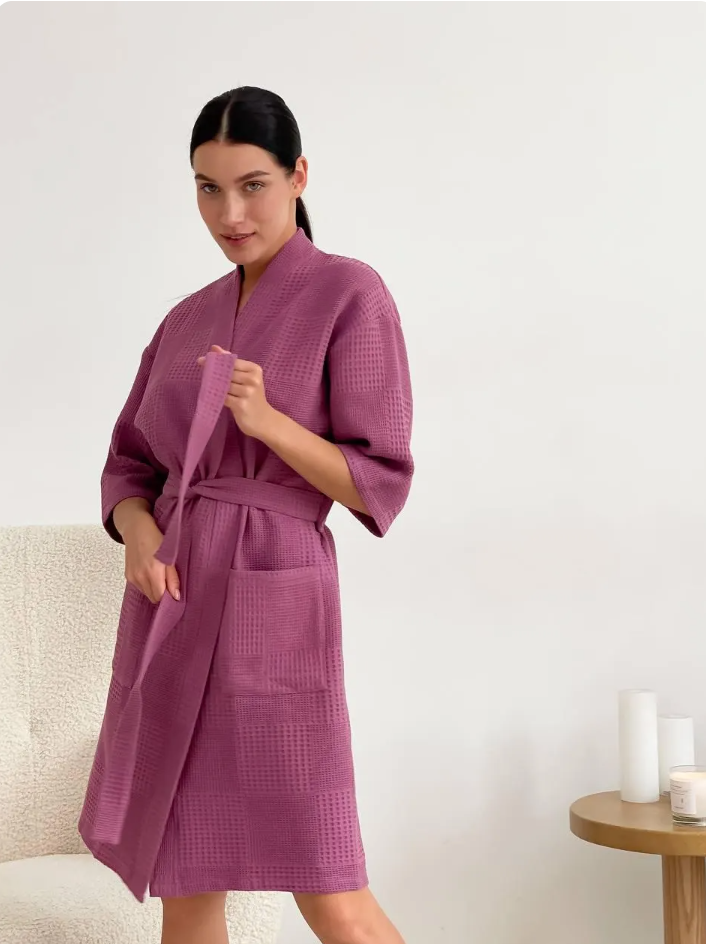 Terra Cotta Waffle Bathrobe for Women
