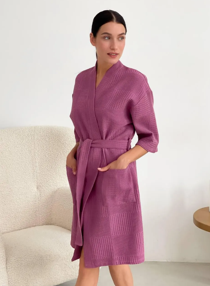 Terra Cotta Waffle Bathrobe for Women