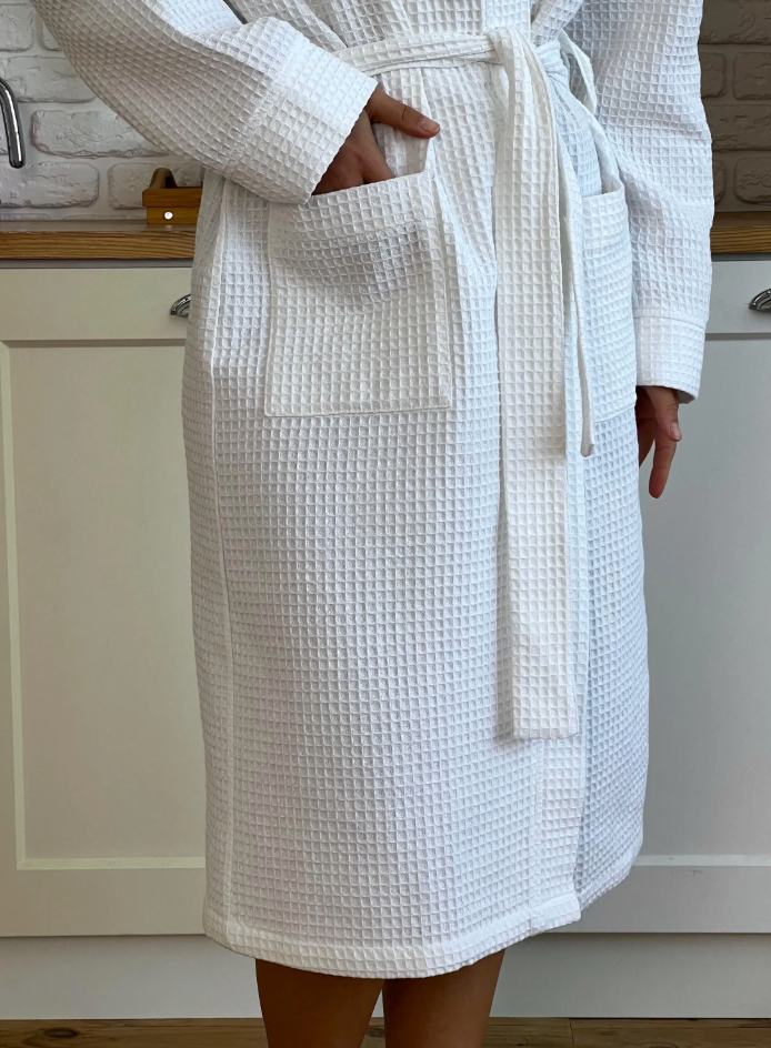 Women's White Waffle Bathrobe