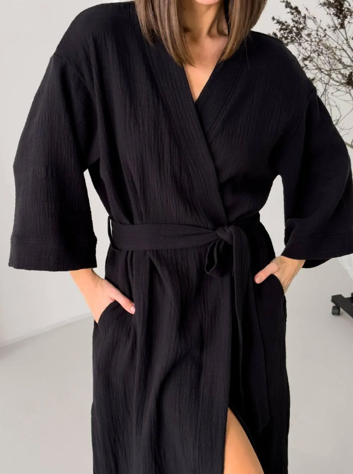 Lightweight Cotton Muslin Robe for Women & Beach Cover-Up