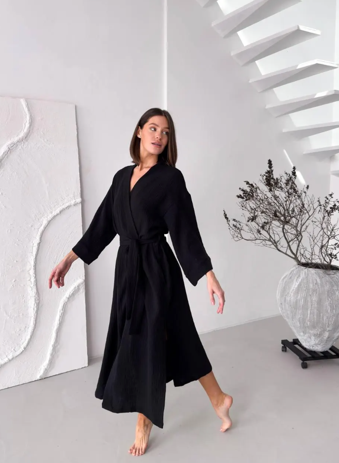 Lightweight Cotton Muslin Robe for Women & Beach Cover-Up