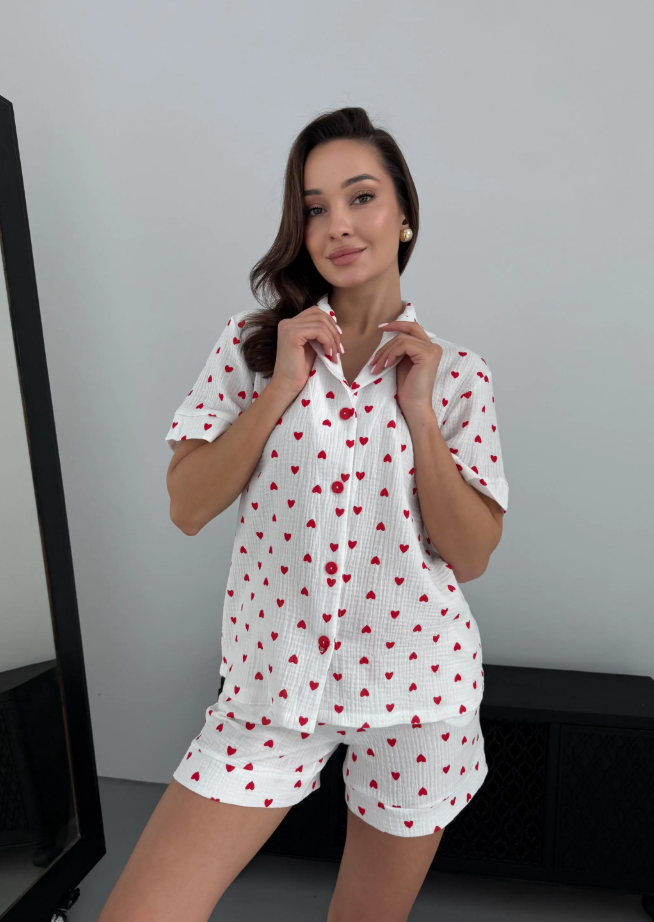 Muslin Pajama Set with Hearts