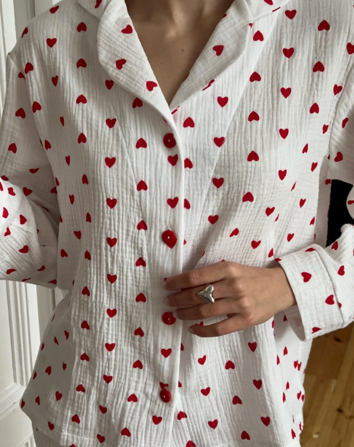 Muslin Pajama Set with Hearts
