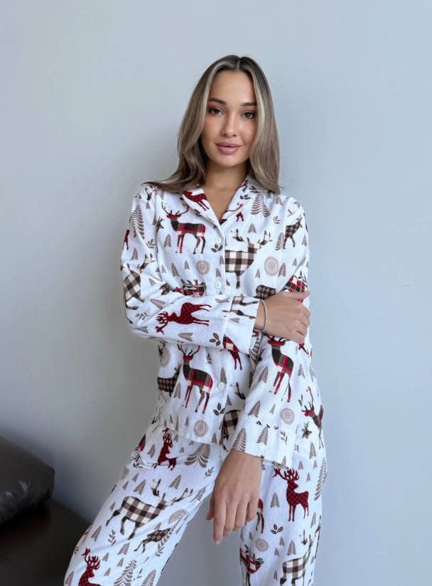 Pajama Set with Reindeer Print