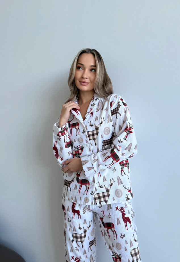 Pajama Set with Reindeer Print