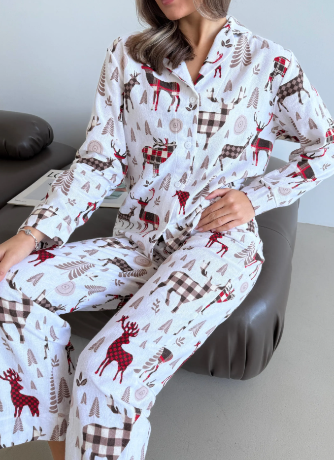 Pajama Set with Reindeer Print