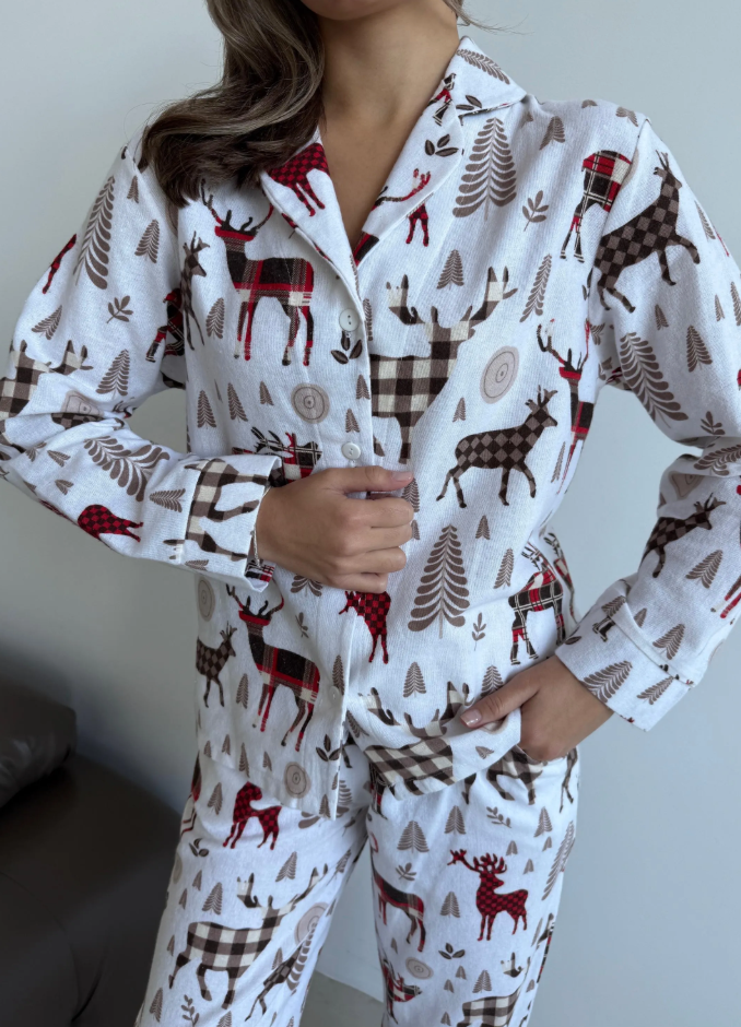 Pajama Set with Reindeer Print