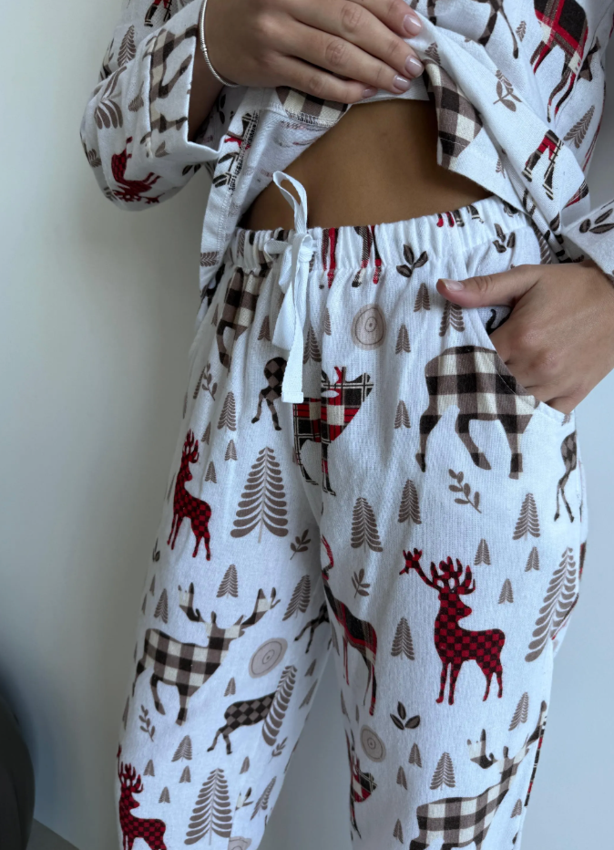 Pajama Set with Reindeer Print