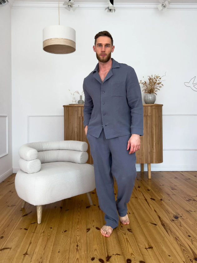 Grey Men’s Muslin Pajama Set