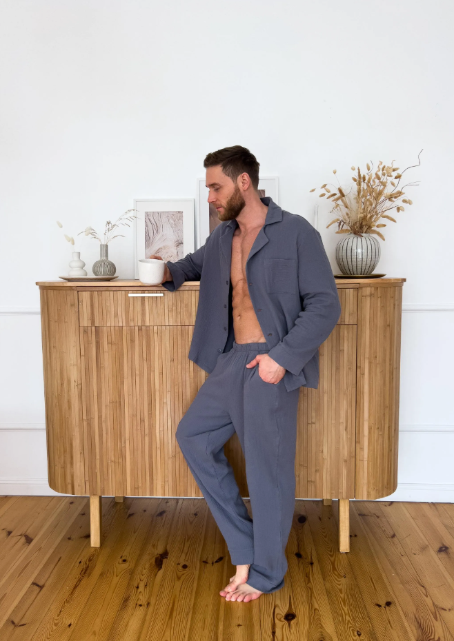 Grey Men’s Muslin Pajama Set