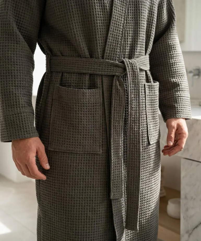 Dark Grey Waffle Cotton Robe