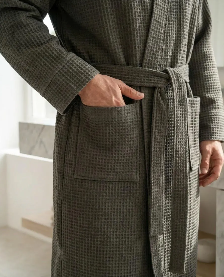Dark Grey Waffle Cotton Robe
