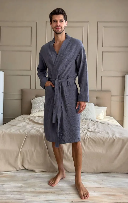Grey Muslin Cotton Robe