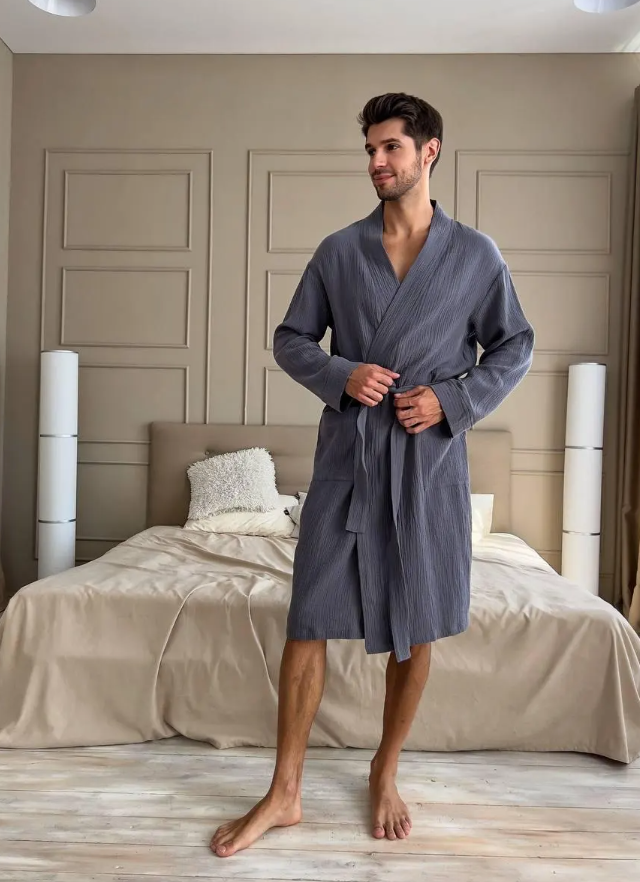 Grey Muslin Cotton Robe