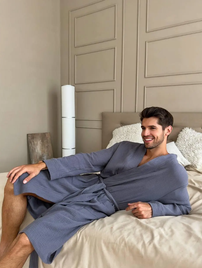 Grey Muslin Cotton Robe