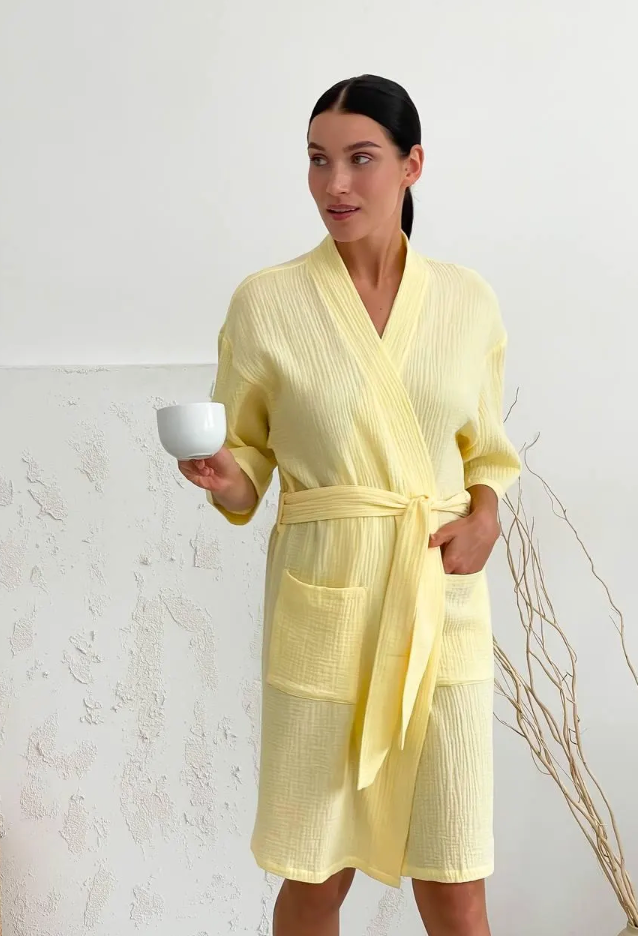 Yellow Muslin Kimono Robe