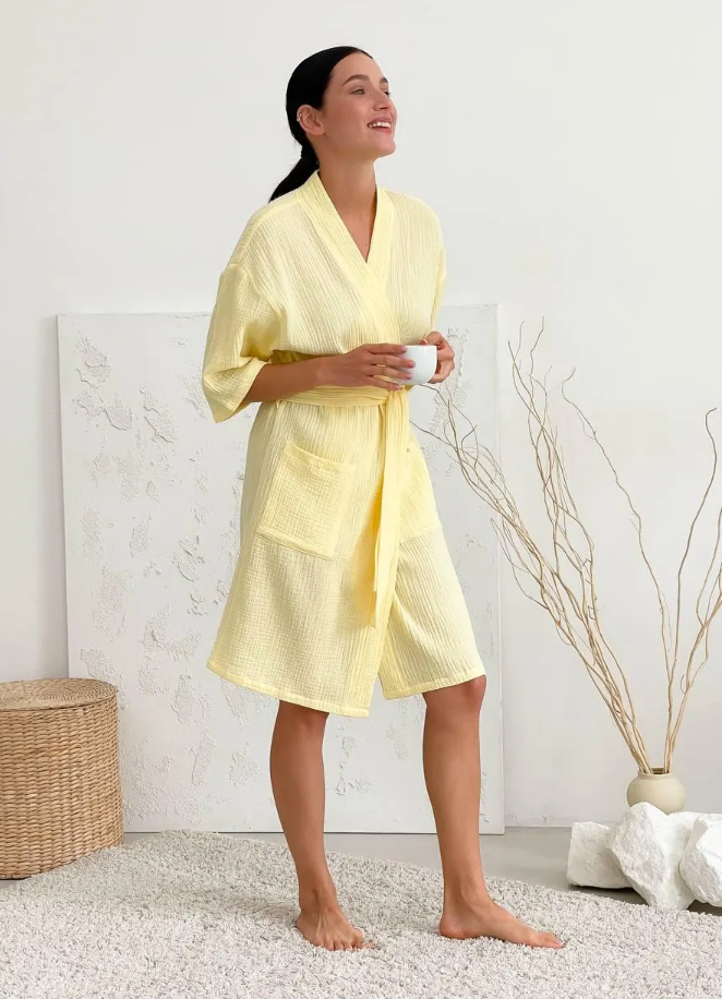 Yellow Muslin Kimono Robe