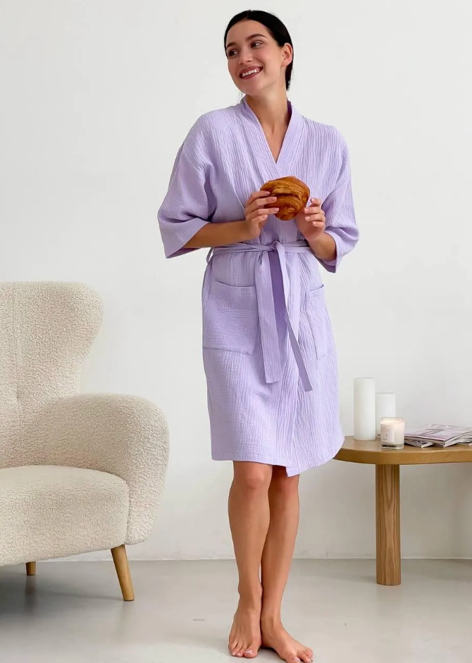 Lavender Muslin Kimono Robe