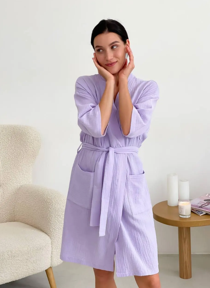 Lavender Muslin Kimono Robe