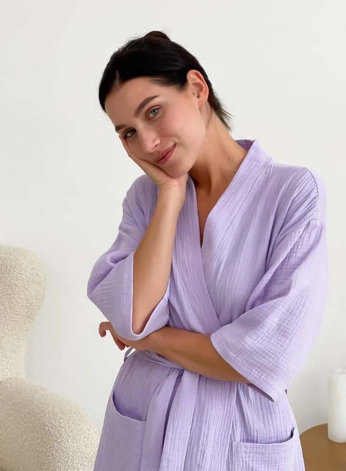 Lavender Muslin Kimono Robe