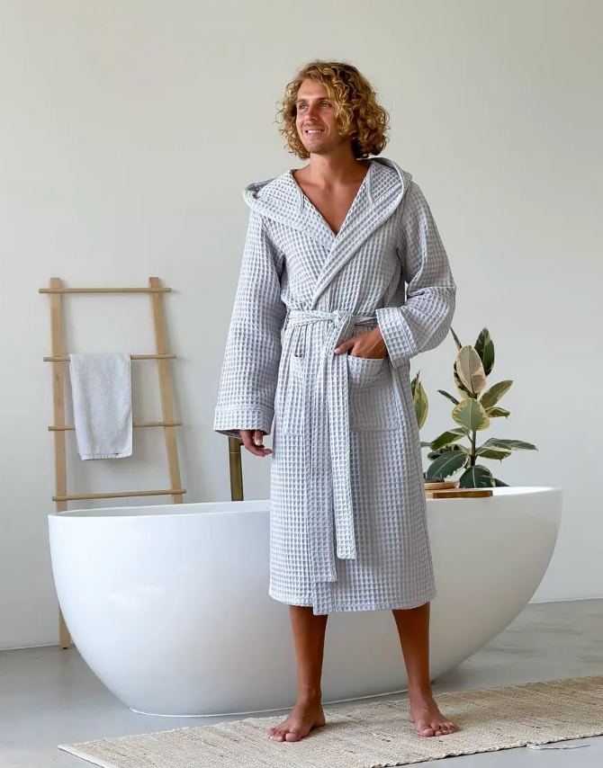 Waffle Hooded Bathrobe