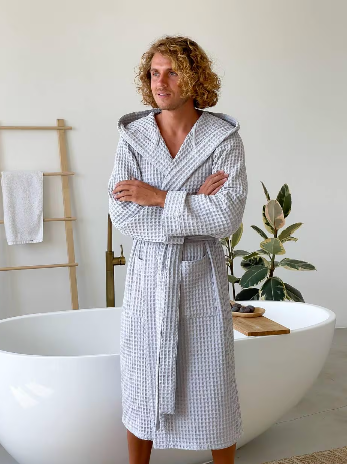 Waffle Hooded Bathrobe