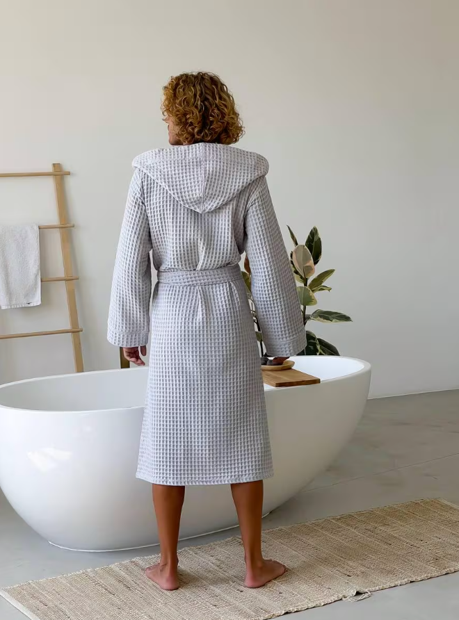 Waffle Hooded Bathrobe