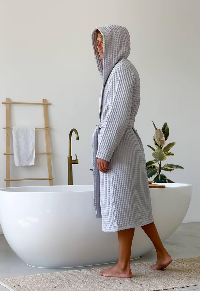 Waffle Hooded Bathrobe