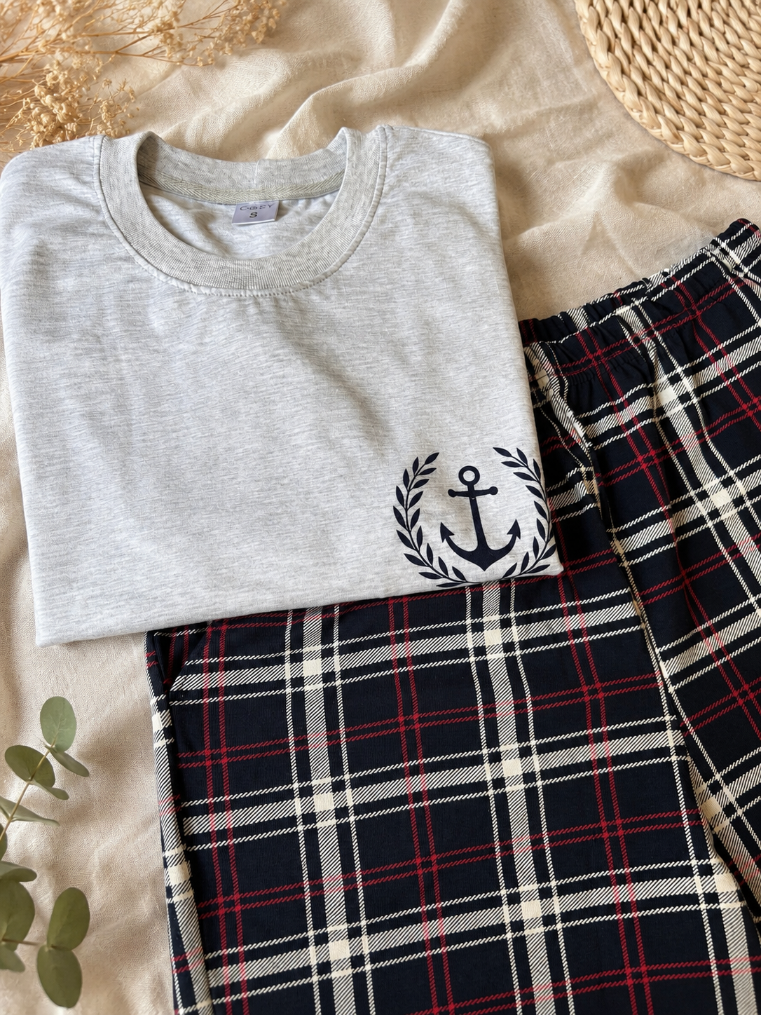 Ensemble pyjama en flanelle rouge et bleue pour homme avec poches