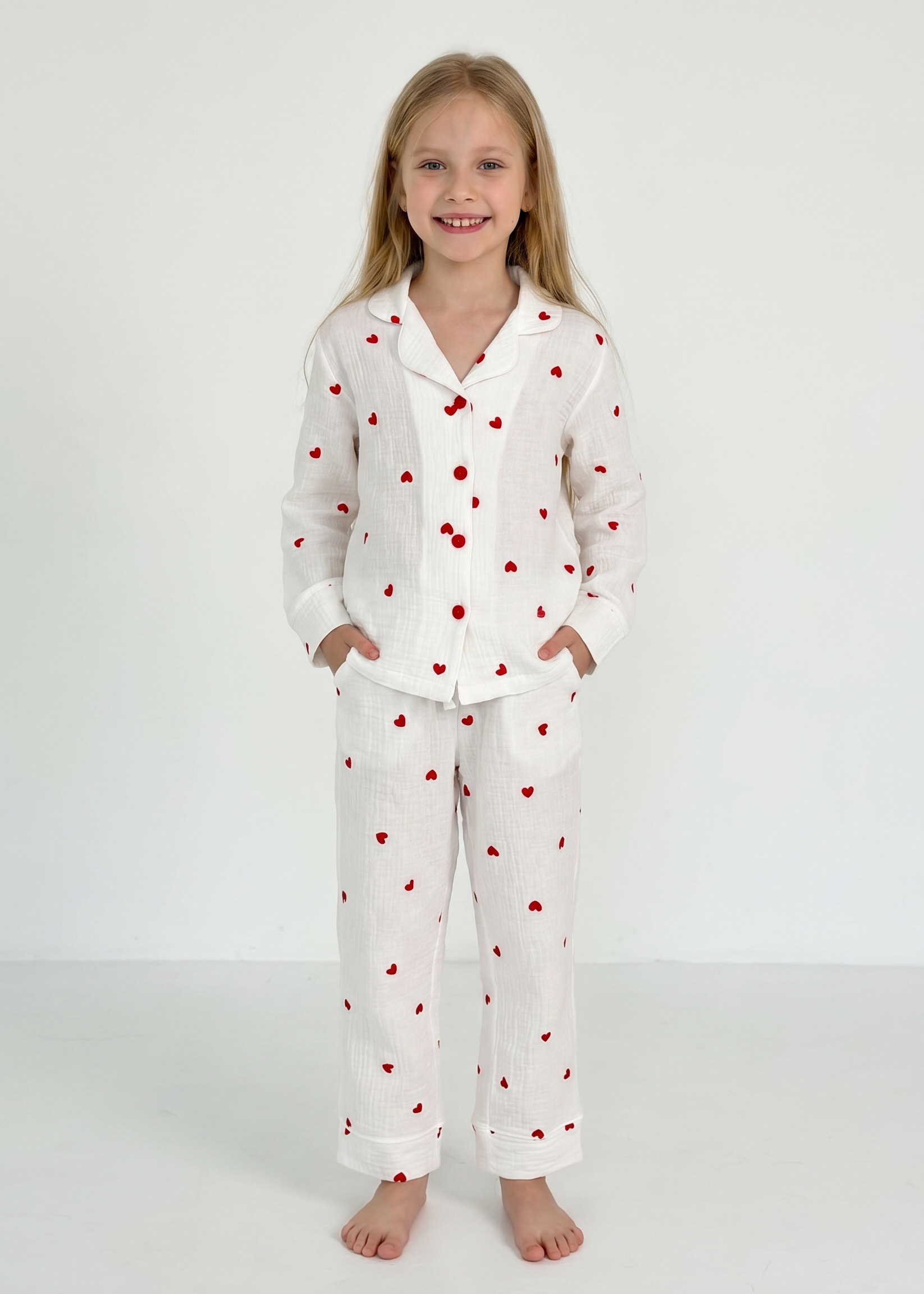 Girls Heart Print Cotton Pajama Set
