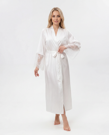 Ivory Silk Bridal Robe with Lace