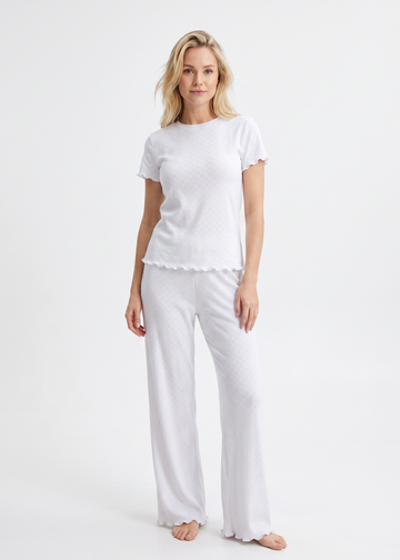 White Cotton Pajama Set- Short Sleeve & Pants