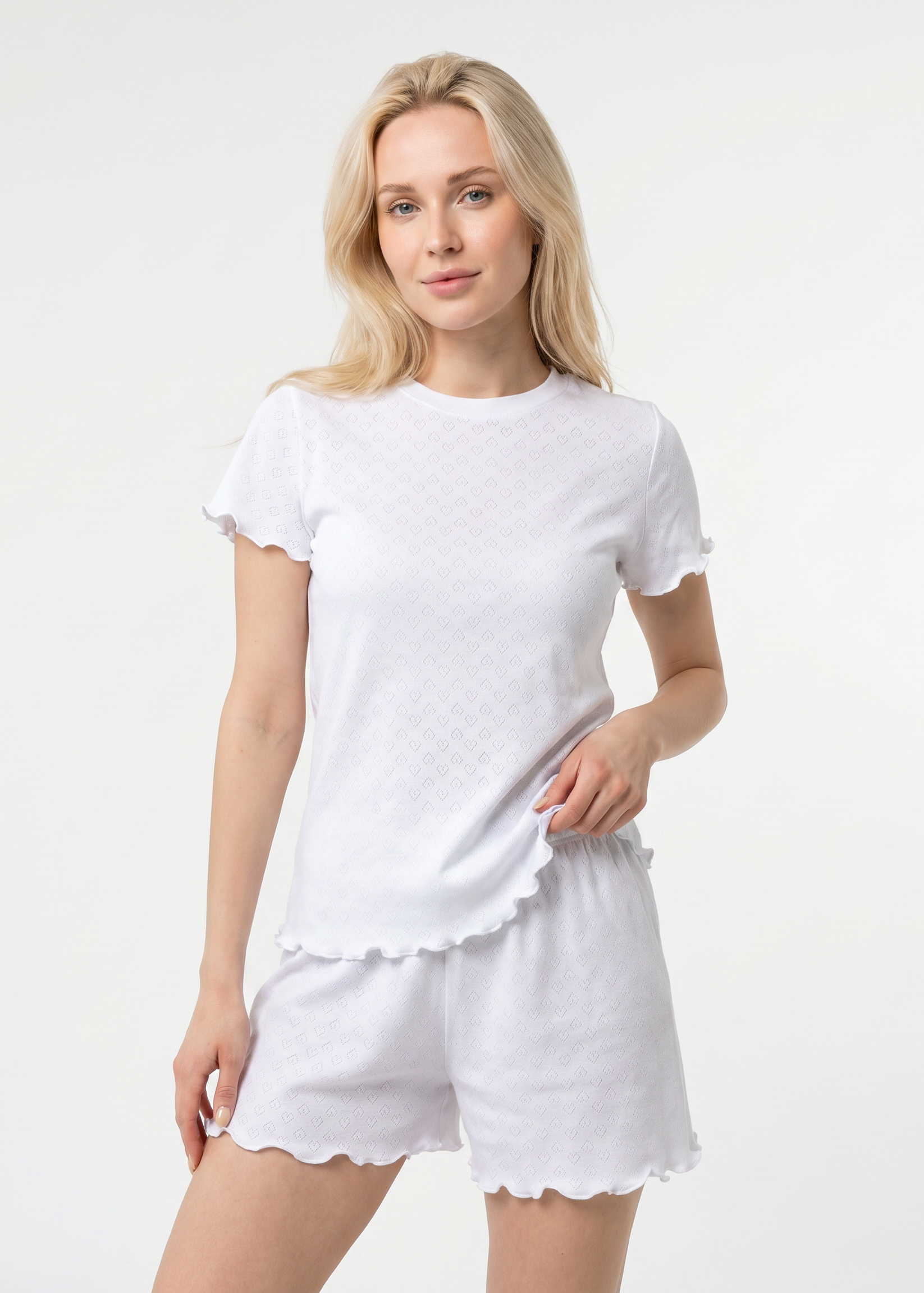White Cotton Pajama Set- Short Sleeve & Shorts