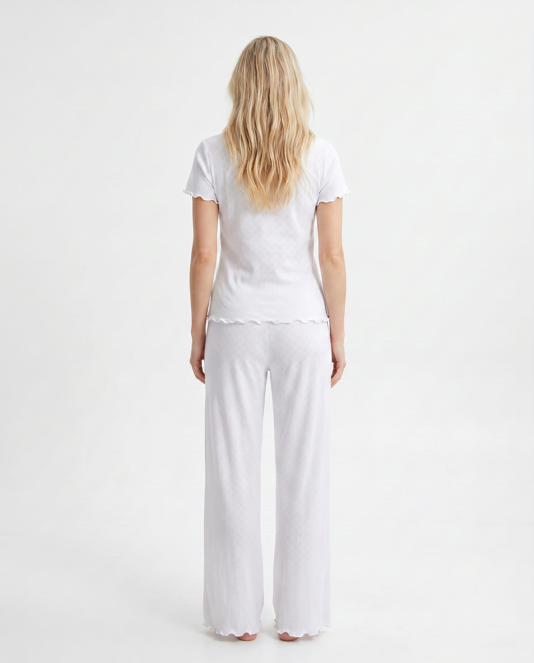 White Cotton Pajama Set- Short Sleeve & Pants