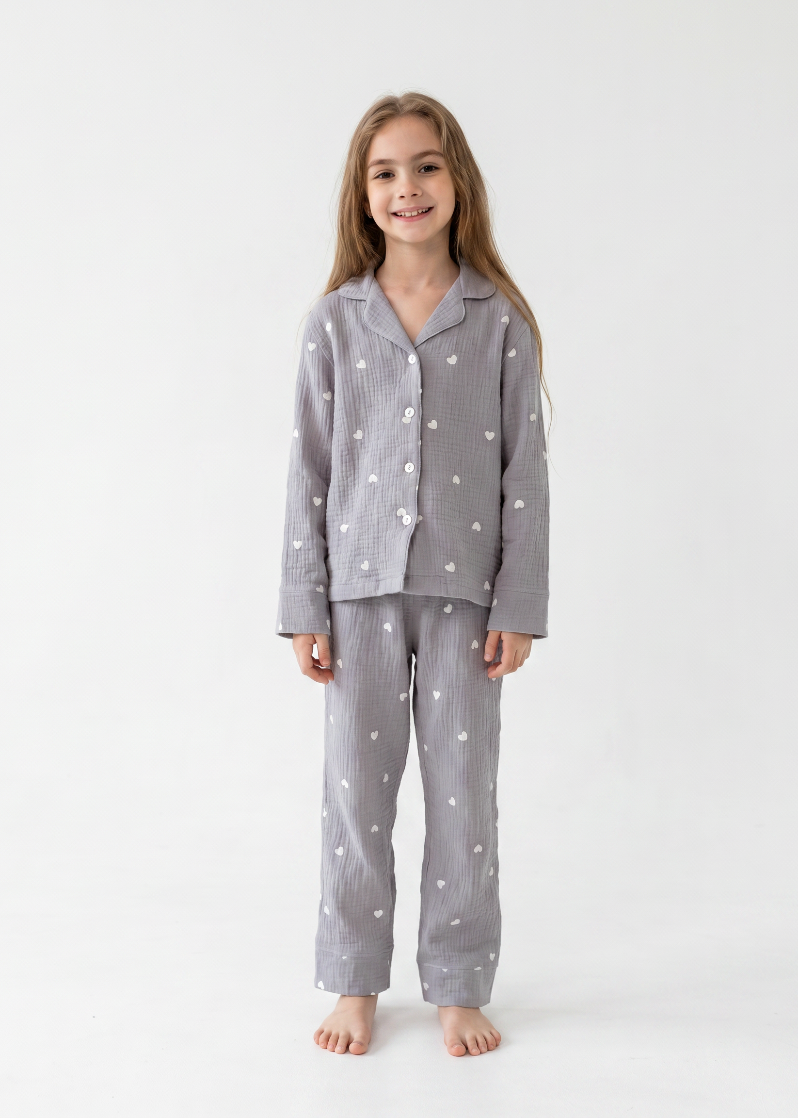 Girls Heart Print Pajamas 100% Cotton