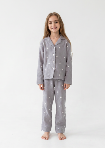 Girls Heart Print Pajamas 100% Cotton