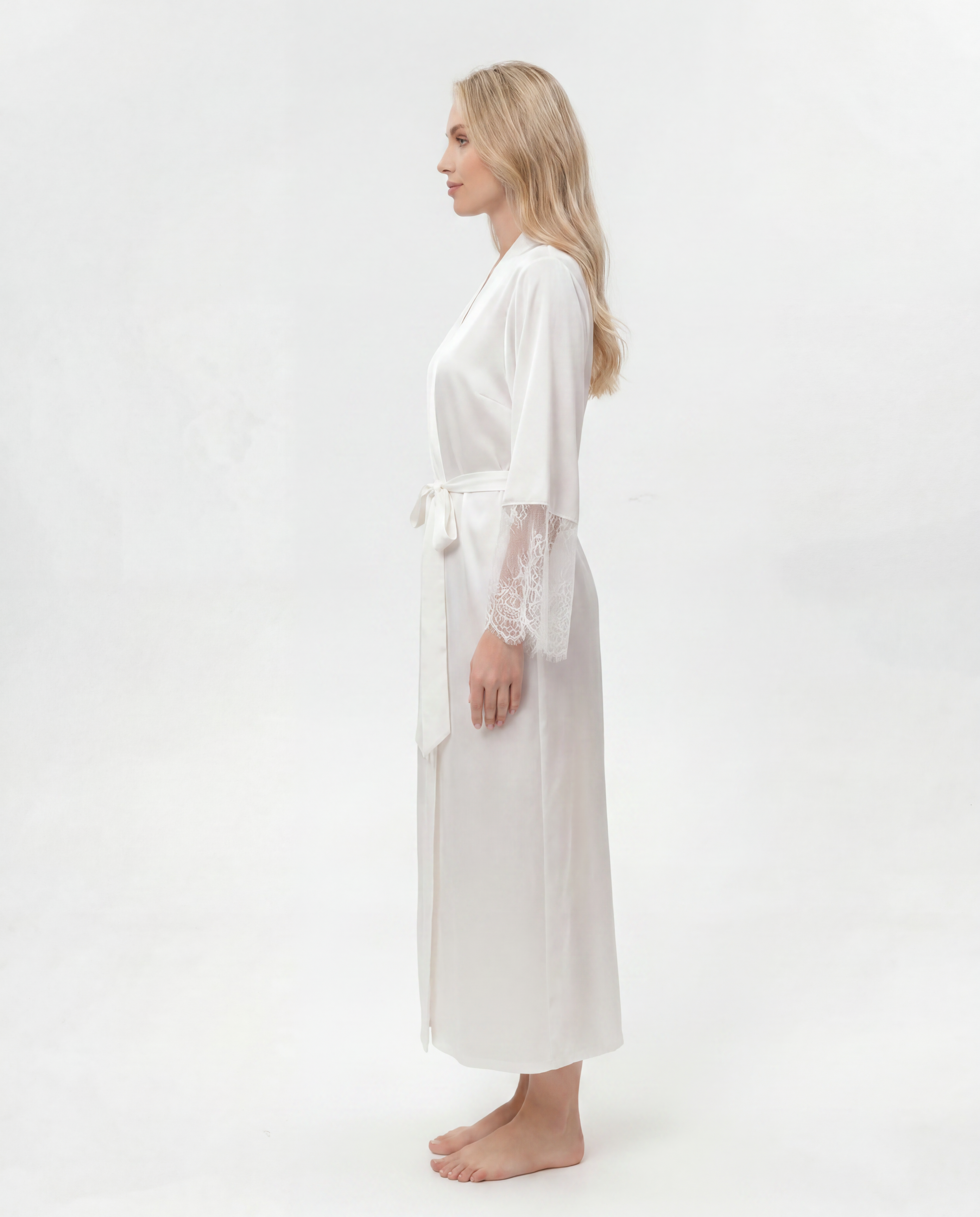 Ivory Silk Bridal Robe with Lace