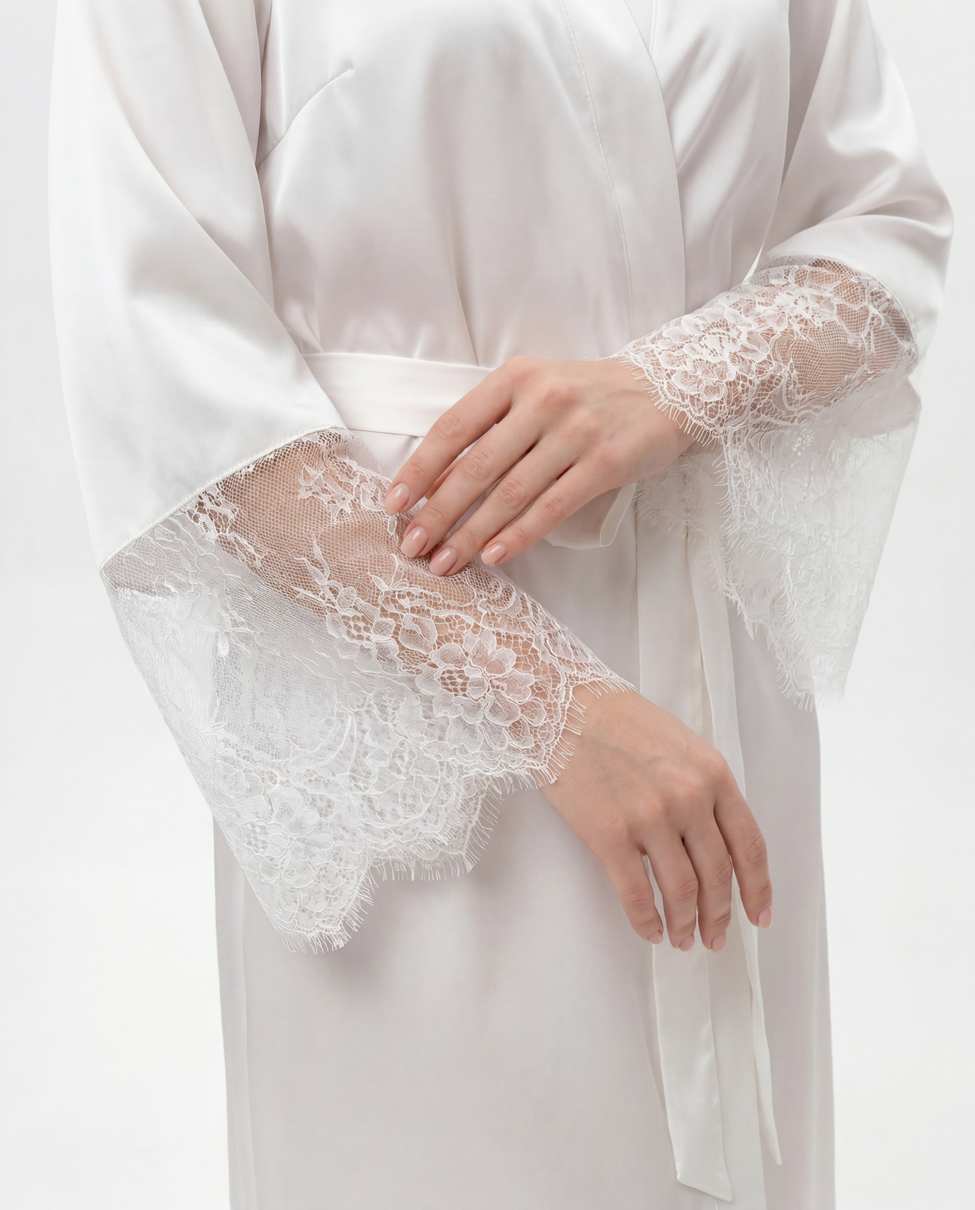 Ivory Silk Bridal Robe with Lace
