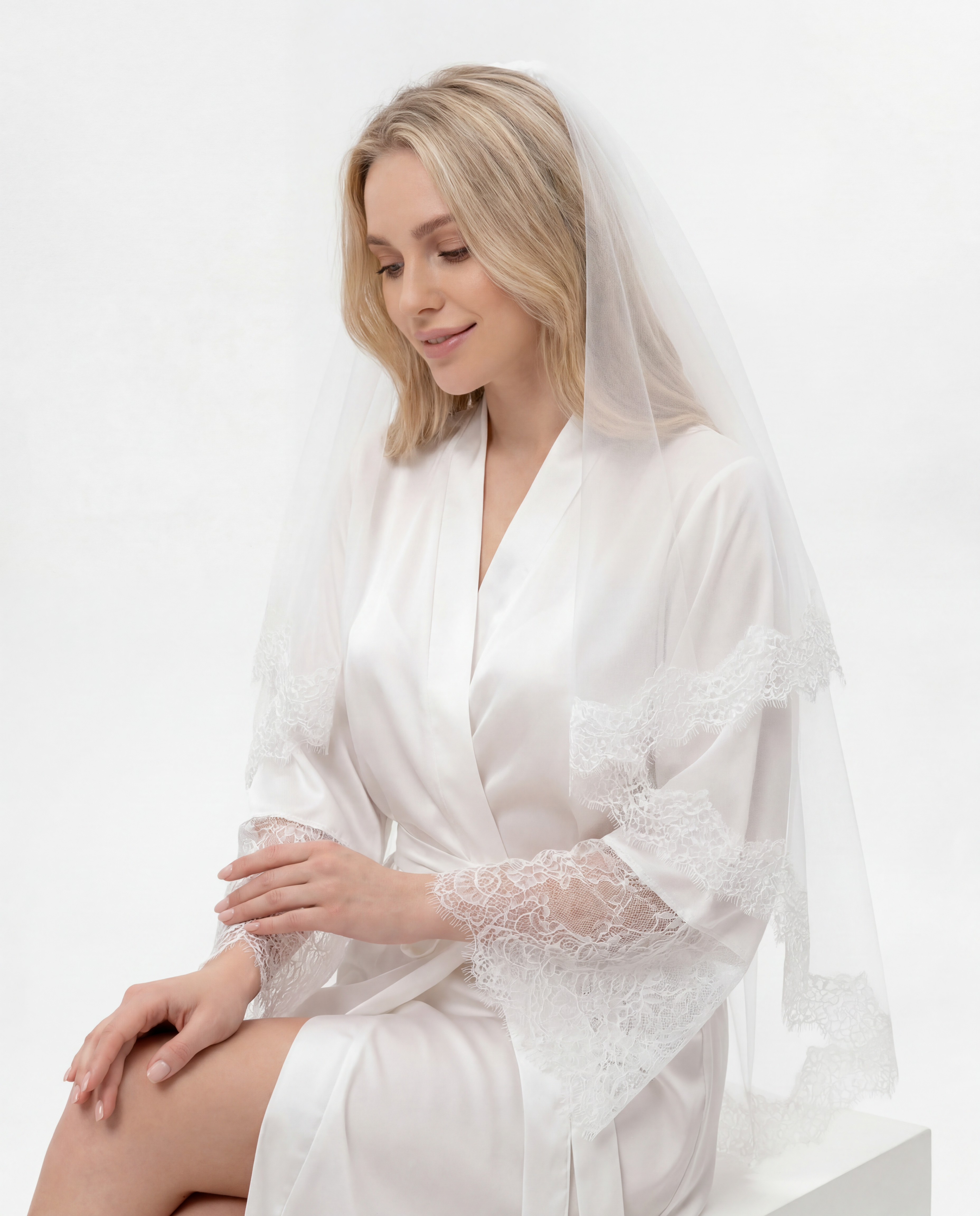 Ivory Silk Bridal Robe with Lace