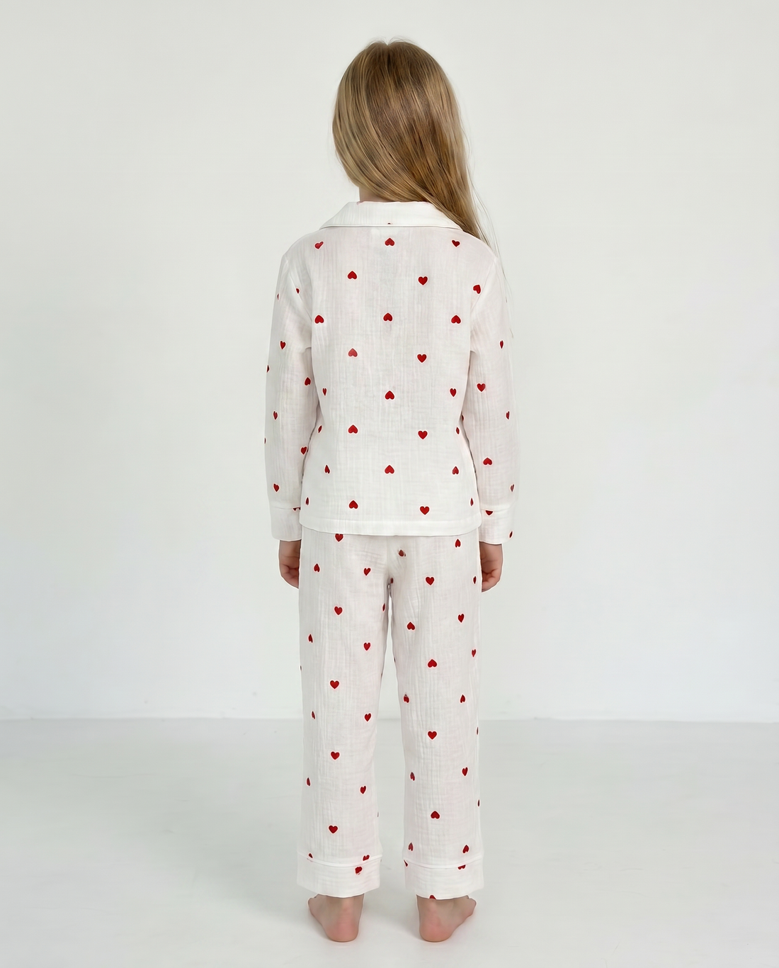 Girls Heart Print Cotton Pajama Set