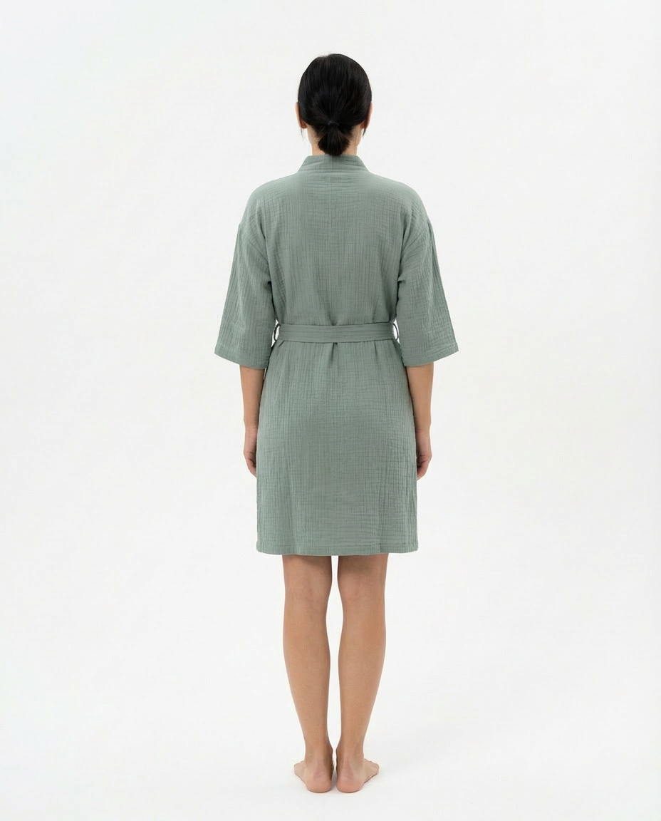 Dark Olive Muslin Kimono Robe