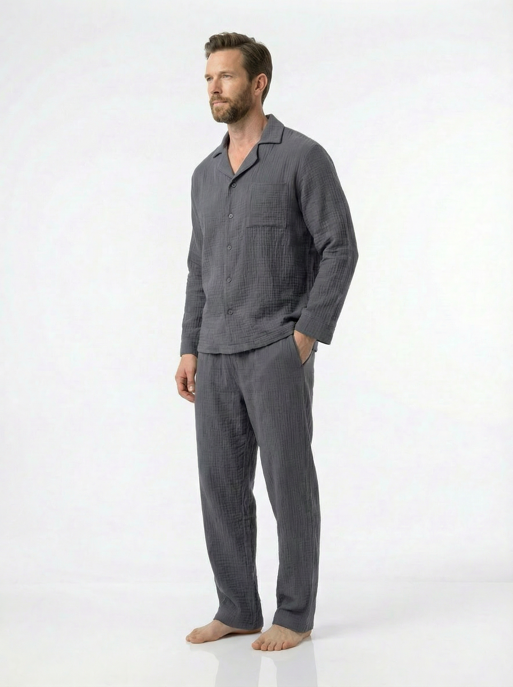 Grey Men’s Muslin Pajama Set