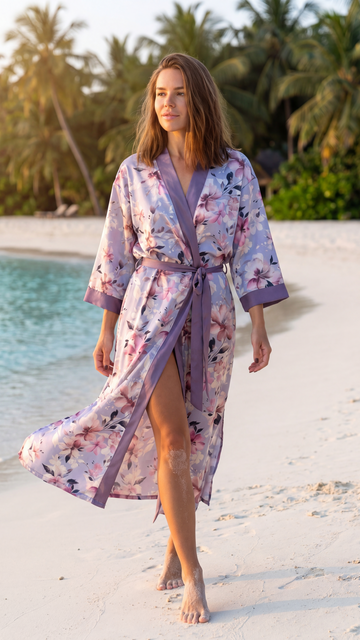 Lightweight Floral Satin Robe for Women