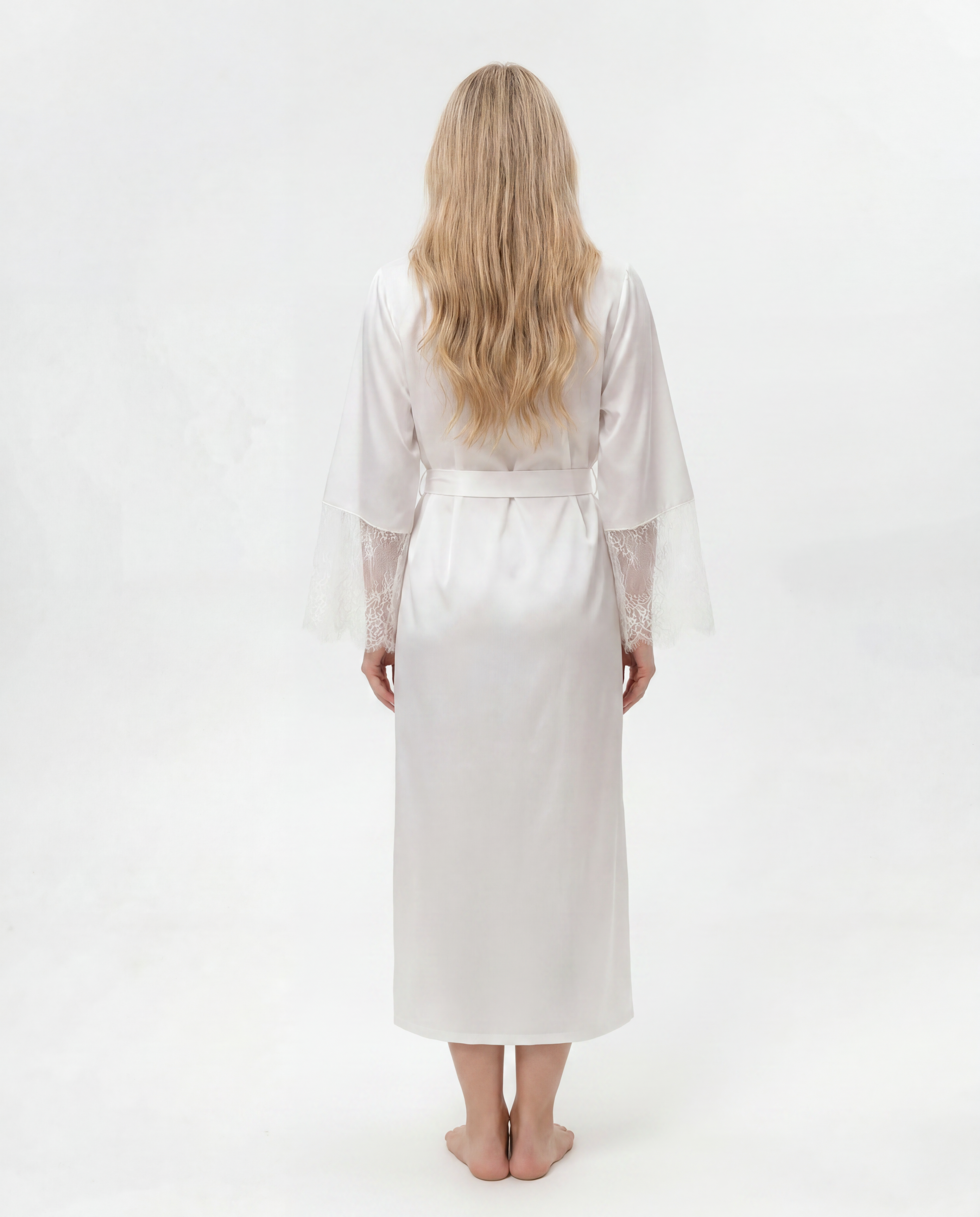 Ivory Silk Bridal Robe with Lace