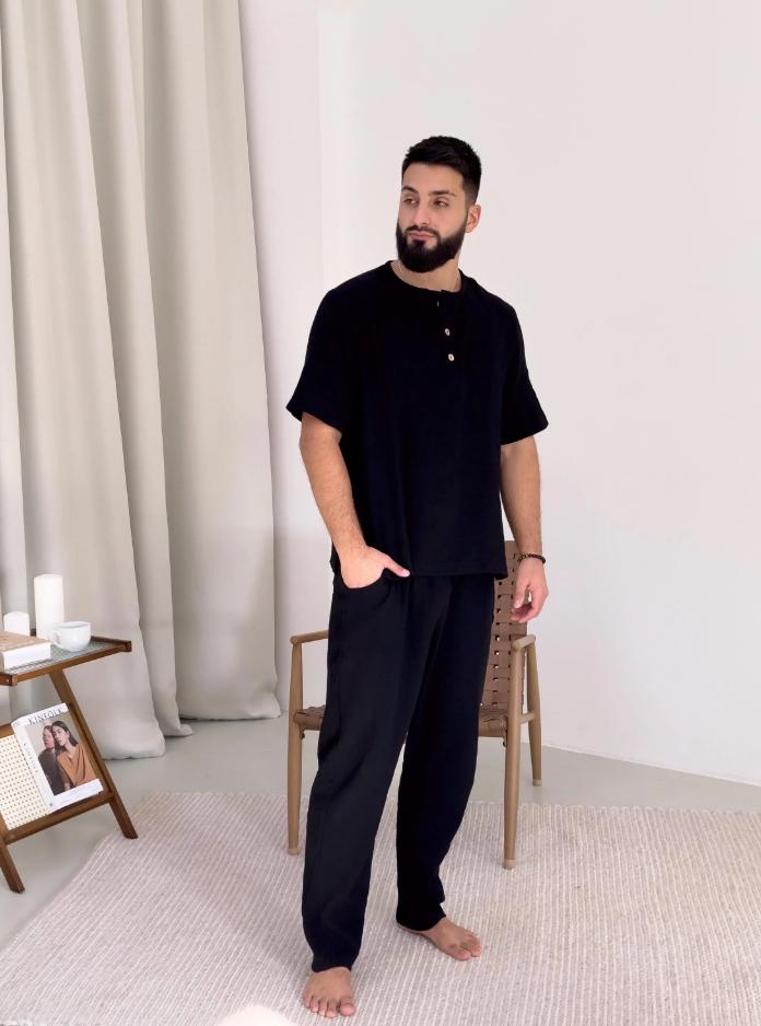 Black Muslin Pajama Set