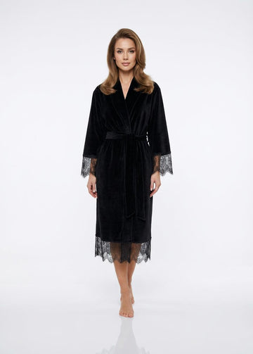 Black Velour Robe with Lace