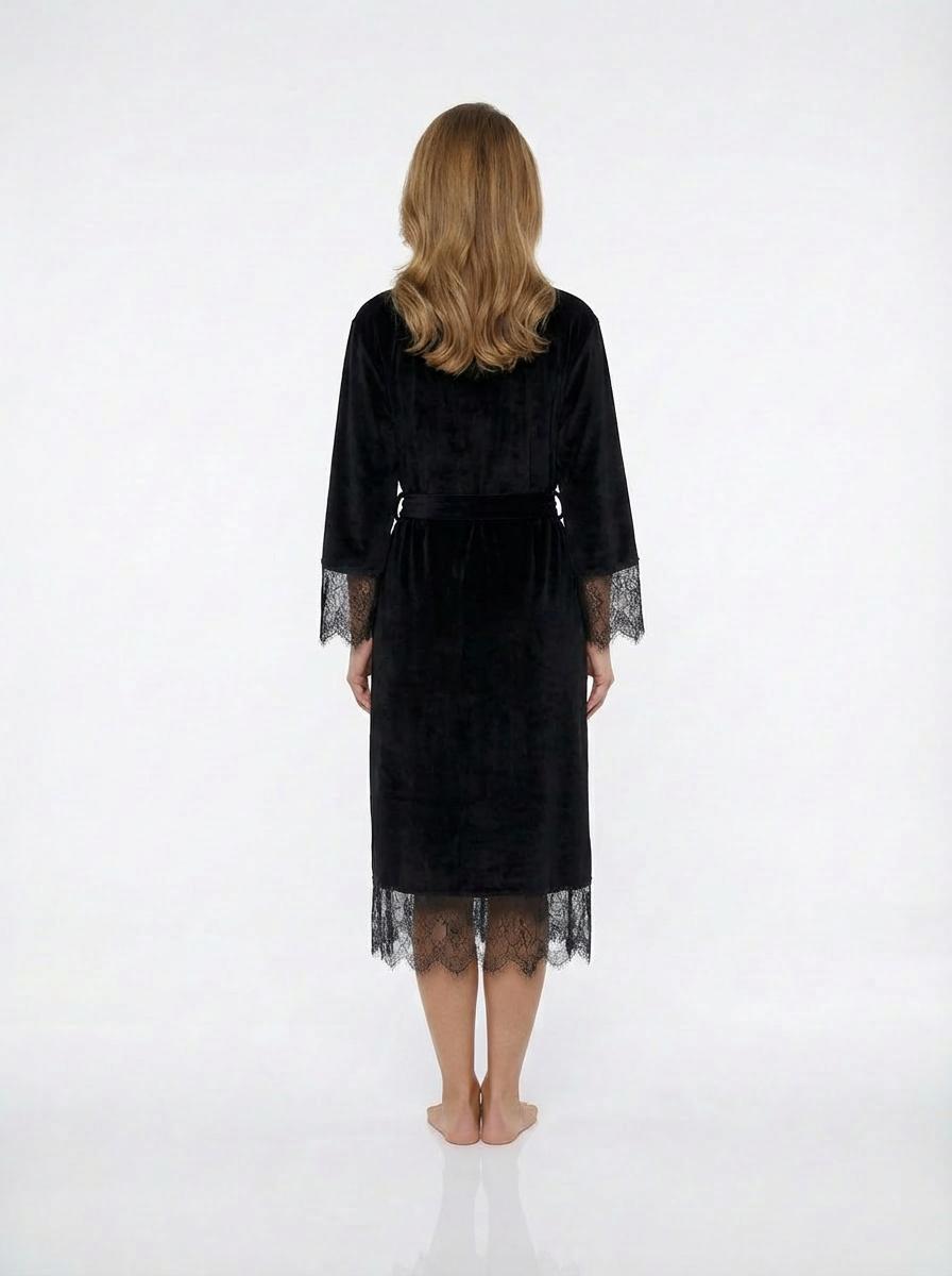 Black Velour Robe with Lace