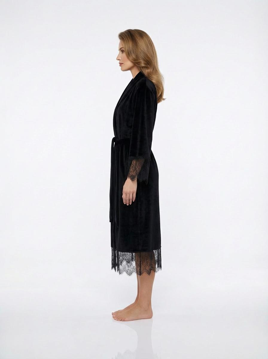 Black Velour Robe with Lace